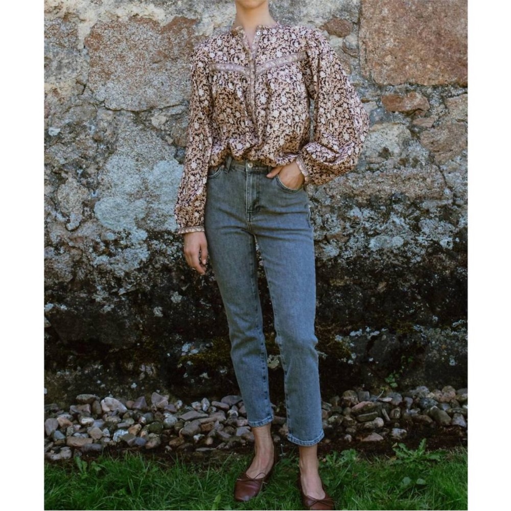 Sonmer Vanessa Cotton Blouse In Brown Size XS